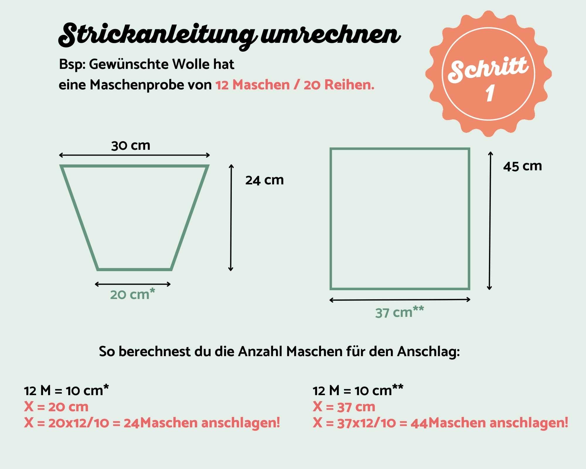 Maschenprobe umrechnen